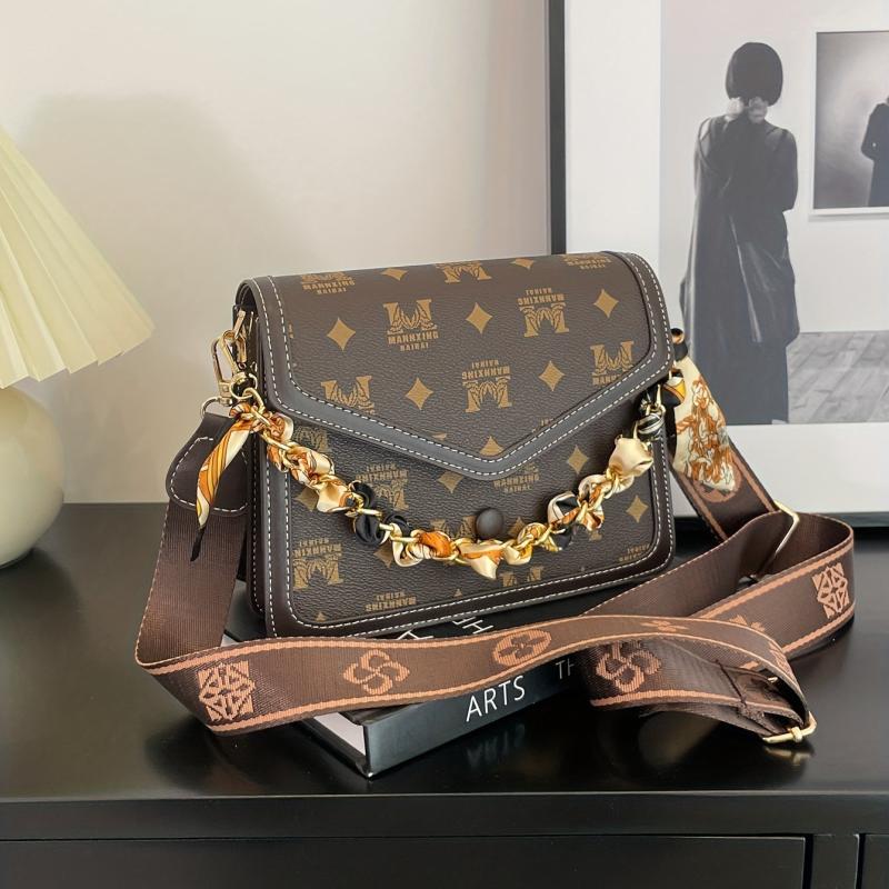 Vintage Letter Pattern Square Bag Classic Flap Shoulder Bag