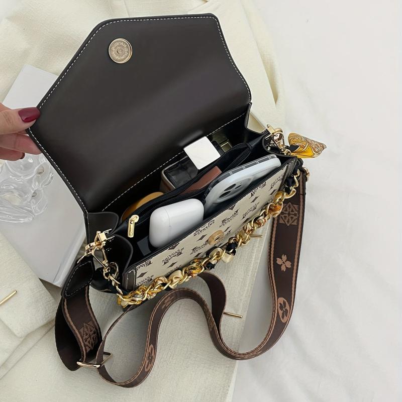 Vintage Letter Pattern Square Bag Classic Flap Shoulder Bag