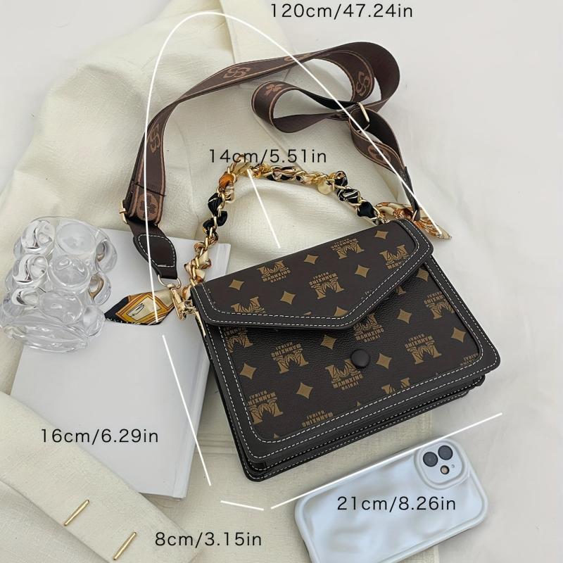 Vintage Letter Pattern Square Bag Classic Flap Shoulder Bag