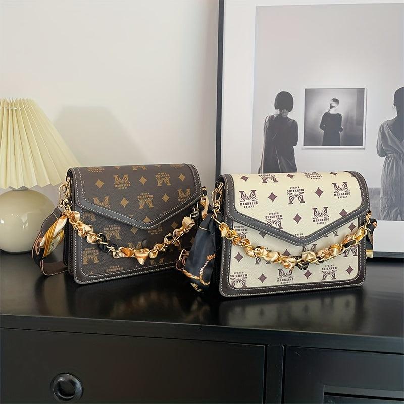Vintage Letter Pattern Square Bag Classic Flap Shoulder Bag