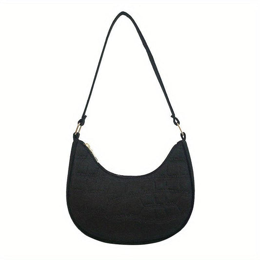 Solid Zipper Shoulder Bag for Ladies