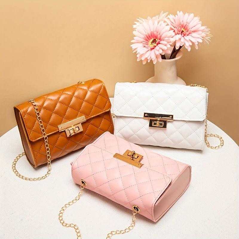 Metal Chain Shoulder Bag Argyle Embossed Crossbody Mini Flap Bag