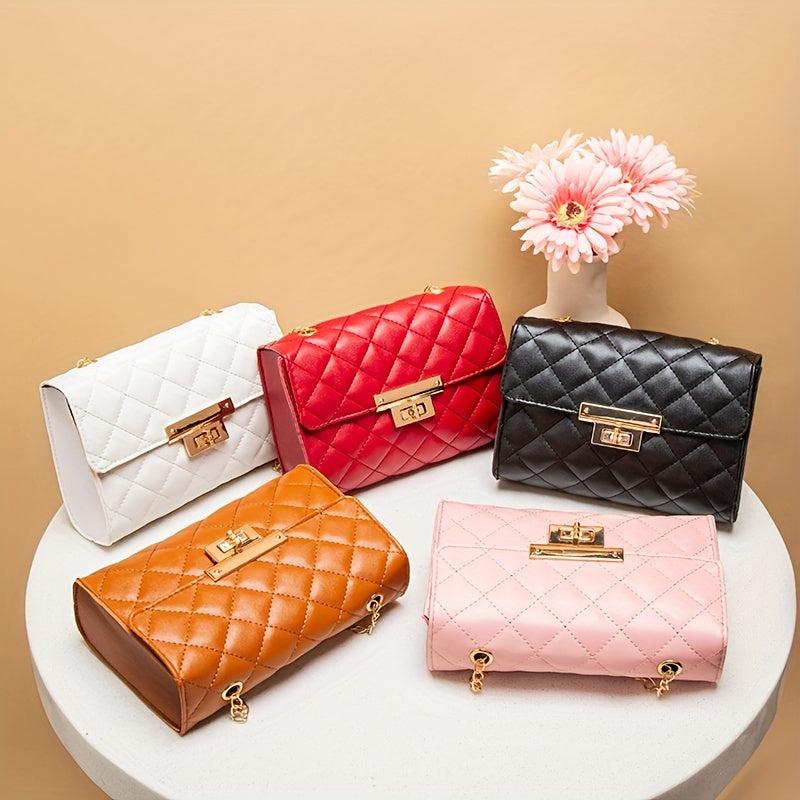 Metal Chain Shoulder Bag Argyle Embossed Crossbody Mini Flap Bag