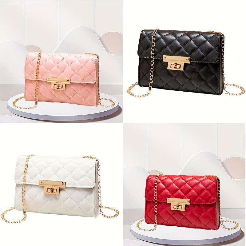 Metal Chain Shoulder Bag Argyle Embossed Crossbody Mini Flap Bag