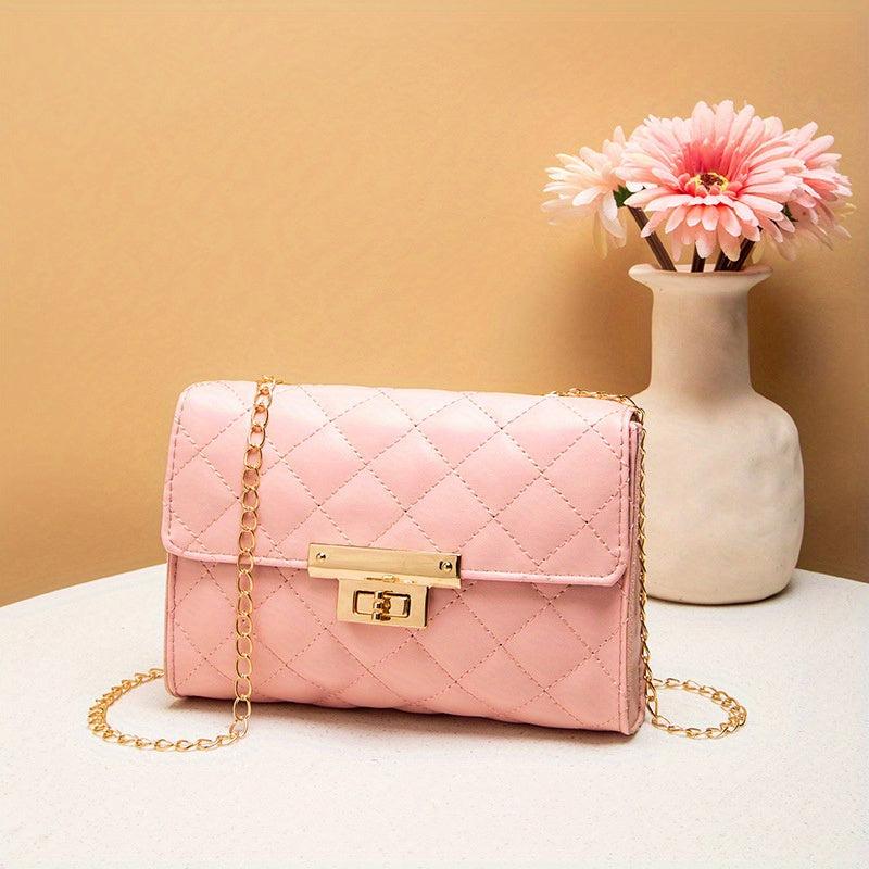 Metal Chain Shoulder Bag Argyle Embossed Crossbody Mini Flap Bag