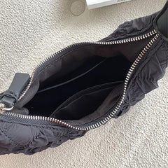 Ruched Baguette Bag Solid Underarm Zipper Bag Armpit Bag