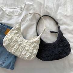 Ruched Baguette Bag Solid Underarm Zipper Bag Armpit Bag