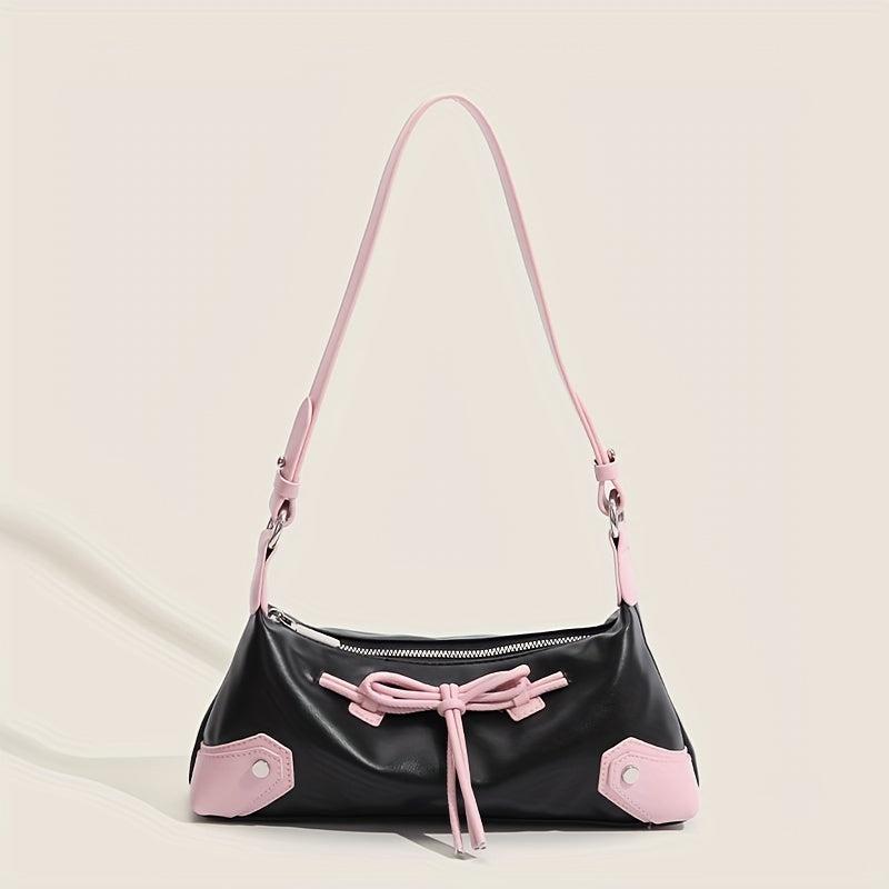 Colorblock Baguette Bag Bowknot Decor Underarm Bag All Match Y2K Armpit