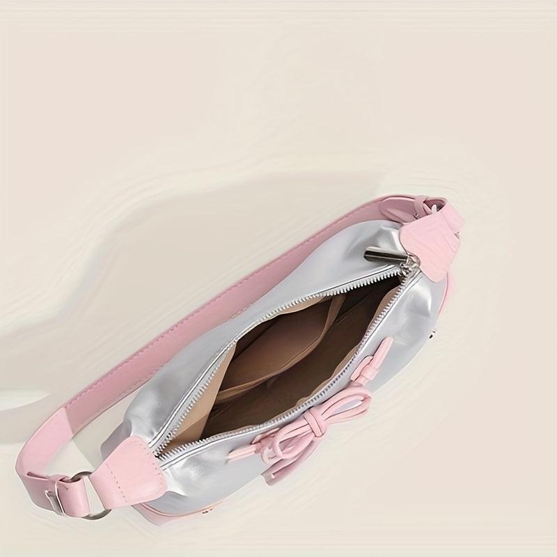 Colorblock Baguette Bag Bowknot Decor Underarm Bag All Match Y2K Armpit