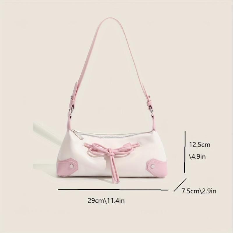 Colorblock Baguette Bag Bowknot Decor Underarm Bag All Match Y2K Armpit