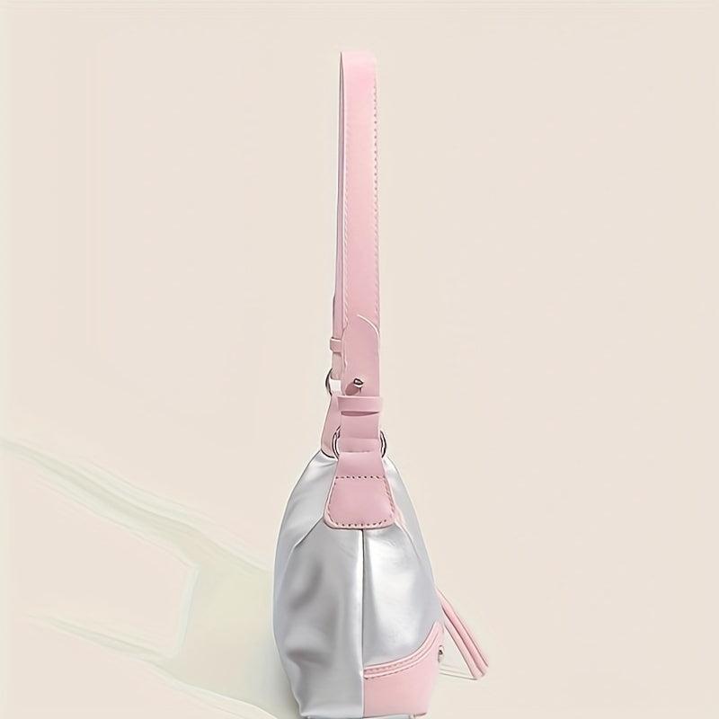 Colorblock Baguette Bag Bowknot Decor Underarm Bag All Match Y2K Armpit