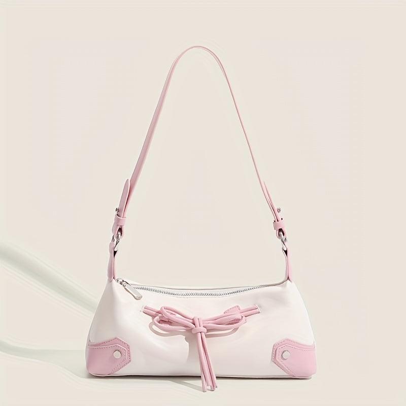 Colorblock Baguette Bag Bowknot Decor Underarm Bag All Match Y2K Armpit