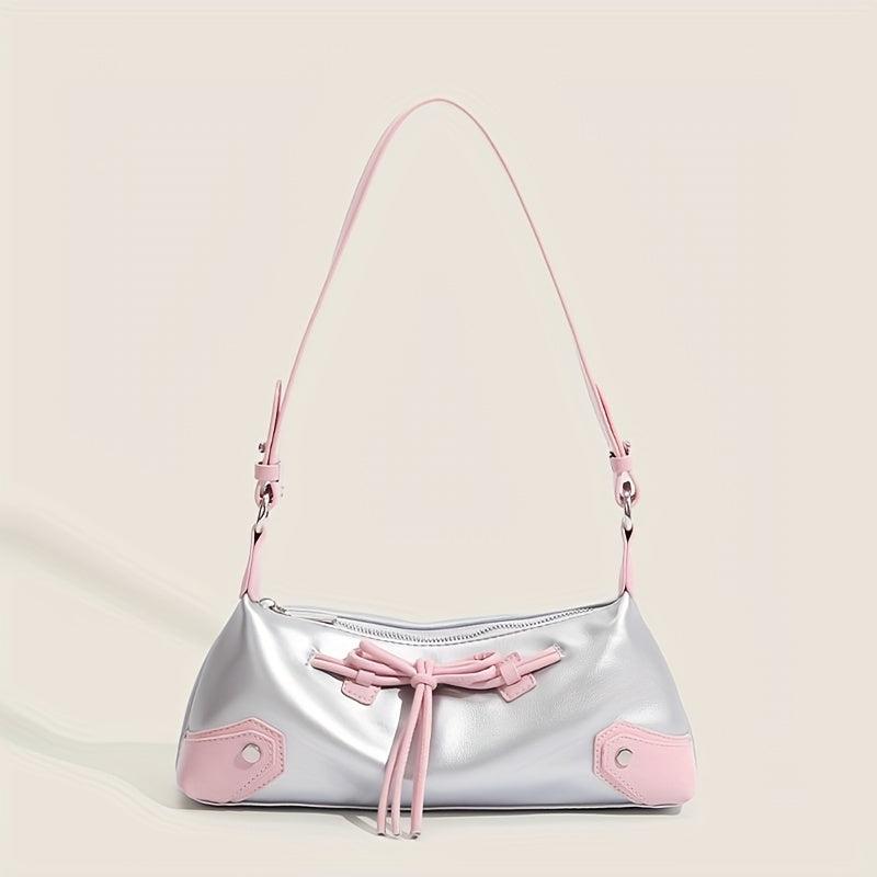 Colorblock Baguette Bag Bowknot Decor Underarm Bag All Match Y2K Armpit