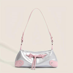 Colorblock Baguette Bag Bowknot Decor Underarm Bag All Match Y2K Armpit