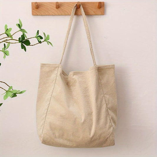 Corduroy Tote Bag Large Capacity Shoulder Bag Reusable