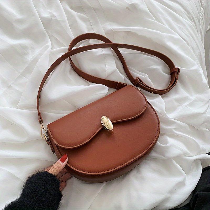Vintage Saddle Bag Solid Buckle Flap Purse Faux Leather Crossbody