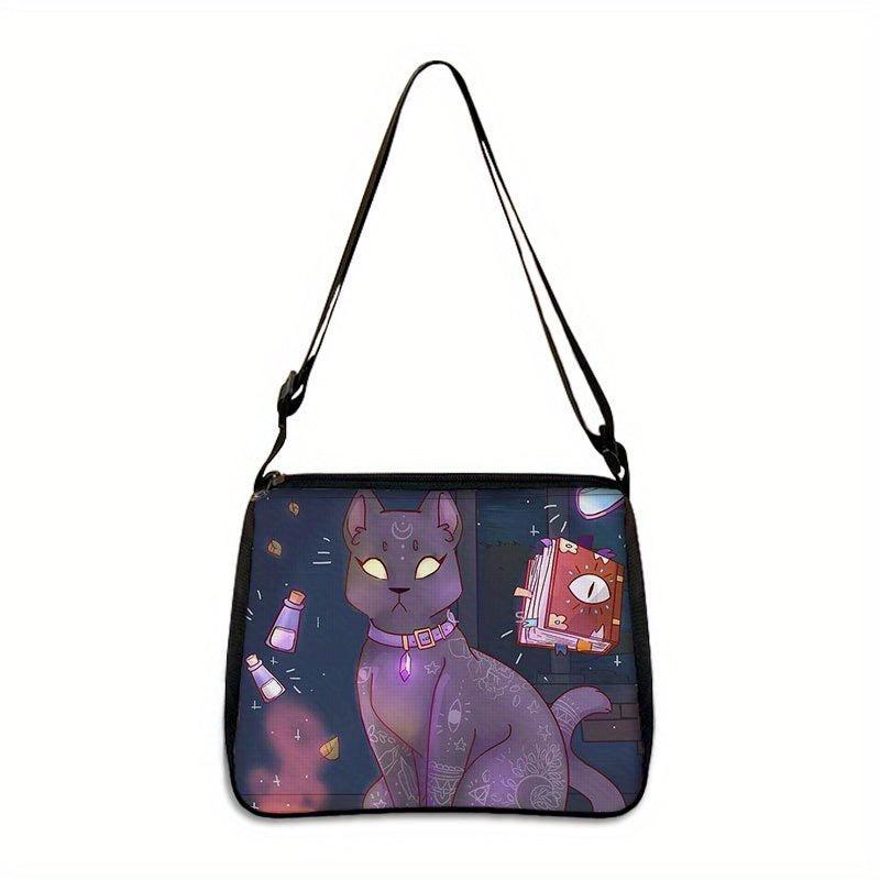 Gothic Cat Printed Shoulder Bag Halloween Crossbody Bag
