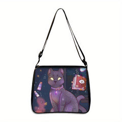 Gothic Cat Printed Shoulder Bag Halloween Crossbody Bag