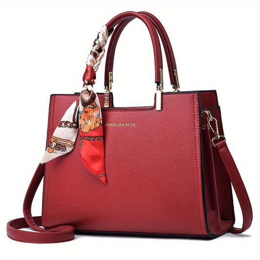 Large Capacity Shoulder Bag Solid Scarf Decor Tote Bag
