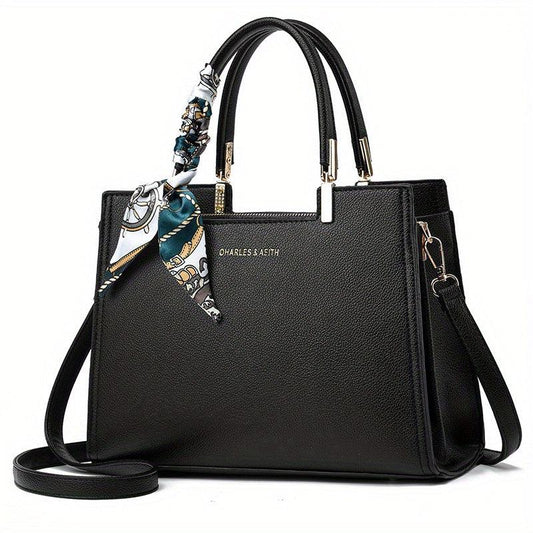 Large Capacity Shoulder Bag Solid Scarf Decor Tote Bag