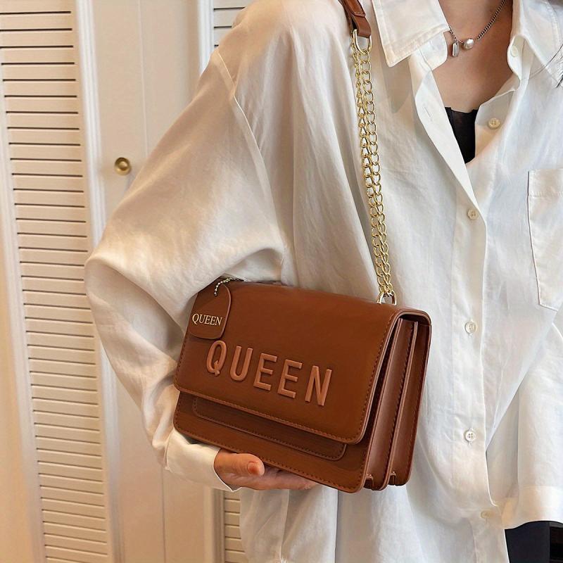 Letter Decor Crossbody Bag Chain Shoulder Bag Women's Solid Box Square Purse