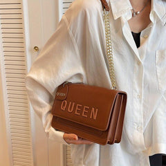 Letter Decor Crossbody Bag Chain Shoulder Bag Women's Solid Box Square Purse