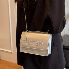 Letter Decor Crossbody Bag Chain Shoulder Bag Women's Solid Box Square Purse