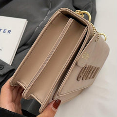 Letter Decor Crossbody Bag Chain Shoulder Bag Women's Solid Box Square Purse