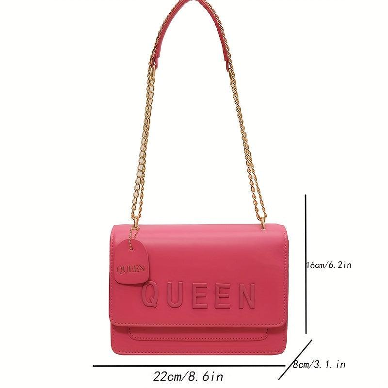 Letter Decor Crossbody Bag Chain Shoulder Bag Women's Solid Box Square Purse