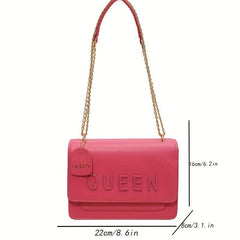 Letter Decor Crossbody Bag Chain Shoulder Bag Women's Solid Box Square Purse