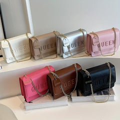 Letter Decor Crossbody Bag Chain Shoulder Bag Women's Solid Box Square Purse