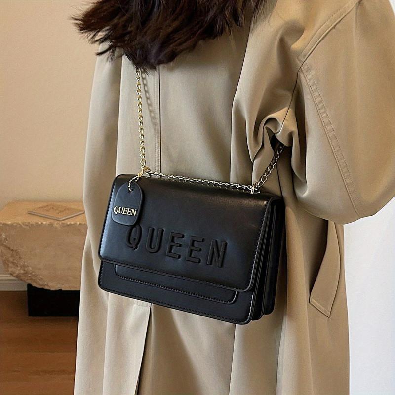 Letter Decor Crossbody Bag Chain Shoulder Bag Women's Solid Box Square Purse