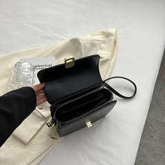 Minimalist Square Crossbody Bag PU Leather Flap Purse Turn Lock Shoulder Bag
