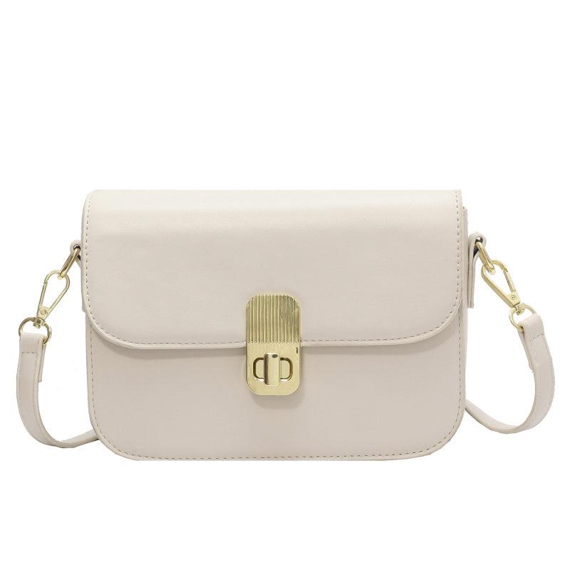 Minimalist Square Crossbody Bag PU Leather Flap Purse Turn Lock Shoulder Bag