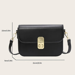 Minimalist Square Crossbody Bag PU Leather Flap Purse Turn Lock Shoulder Bag