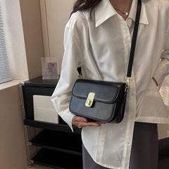 Minimalist Square Crossbody Bag PU Leather Flap Purse Turn Lock Shoulder Bag