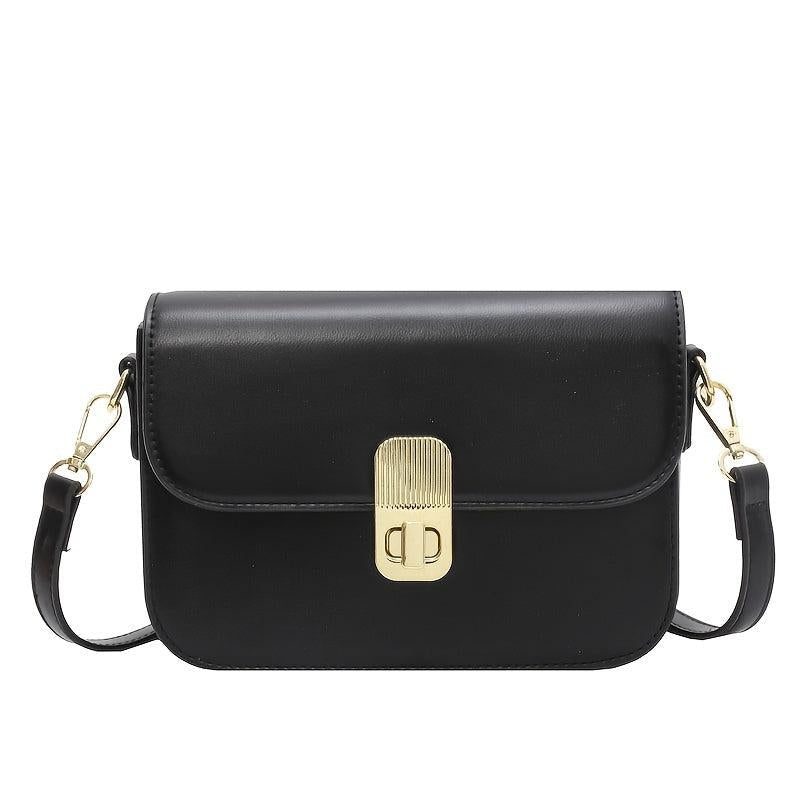 Minimalist Square Crossbody Bag PU Leather Flap Purse Turn Lock Shoulder Bag