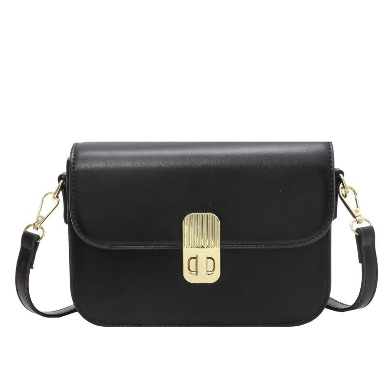 Minimalist Square Crossbody Bag PU Leather Flap Purse Turn Lock Shoulder Bag