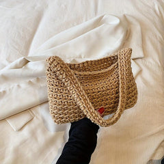 Women's Minimalist Knitted Tote Bag for Summer Beach Vacation