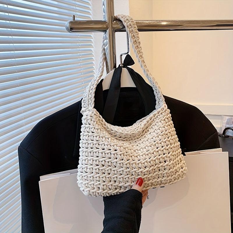 Women's Minimalist Knitted Tote Bag for Summer Beach Vacation
