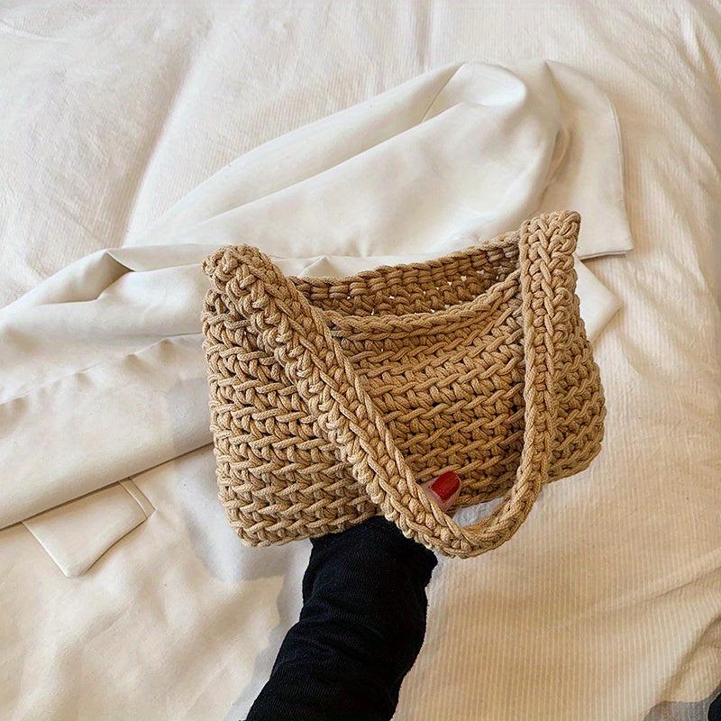 Women's Minimalist Knitted Tote Bag for Summer Beach Vacation