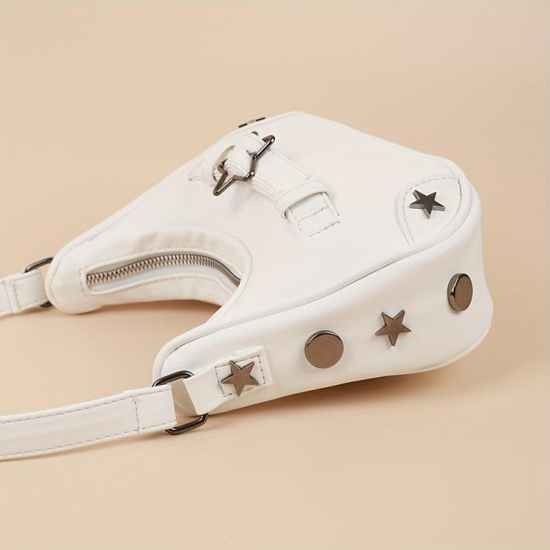 Y2K Baguette Bag Solid Underarm Bag Niche Star Buckle Decor Bag