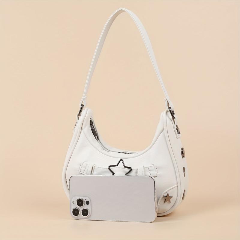 Y2K Baguette Bag Solid Underarm Bag Niche Star Buckle Decor Bag