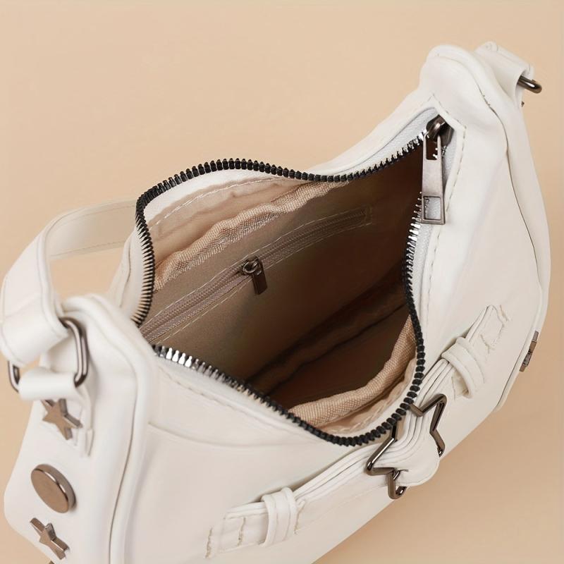 Y2K Baguette Bag Solid Underarm Bag Niche Star Buckle Decor Bag