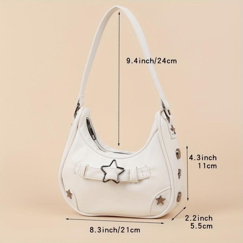 Y2K Baguette Bag Solid Underarm Bag Niche Star Buckle Decor Bag