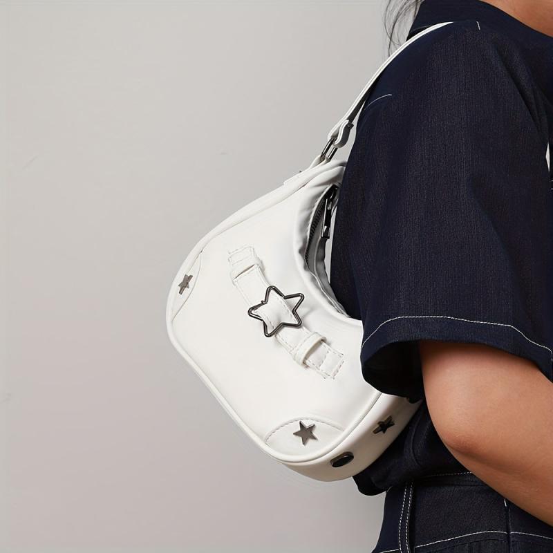 Y2K Baguette Bag Solid Underarm Bag Niche Star Buckle Decor Bag