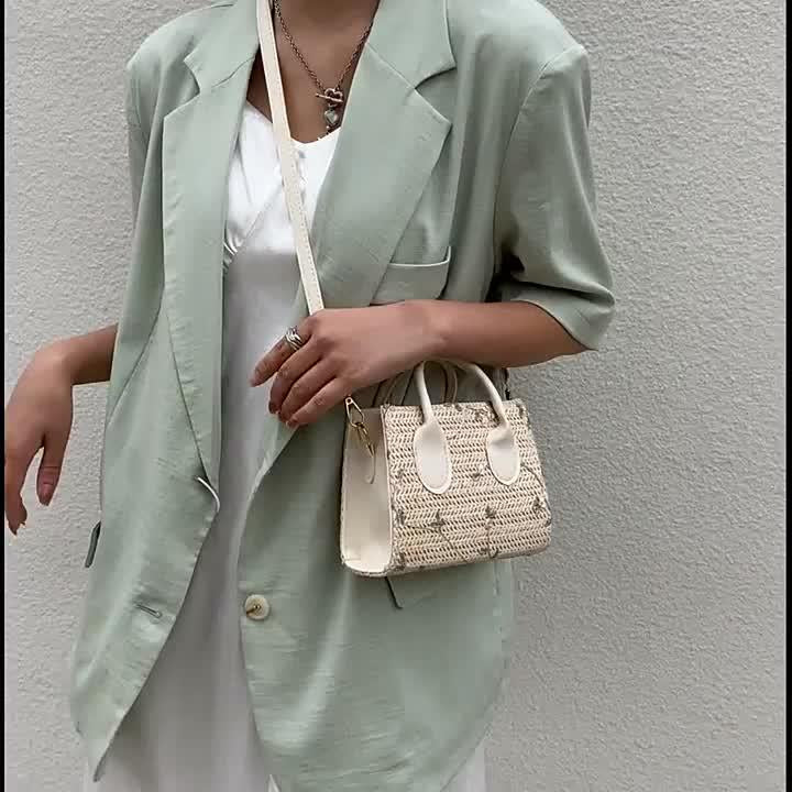 Floral Lace Straw Handbag Women's Woven Crossbody Purses Summer Beach Square Bag