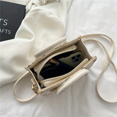 Floral Lace Straw Handbag Women's Woven Crossbody Purses Summer Beach Square Bag