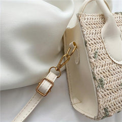 Floral Lace Straw Handbag Women's Woven Crossbody Purses Summer Beach Square Bag