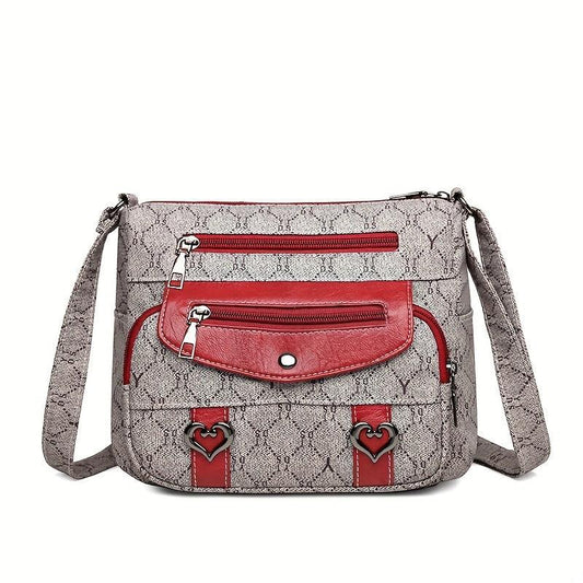 Heart Decor Waterproof Satchel Bag, Retro Style Crossbody Bag